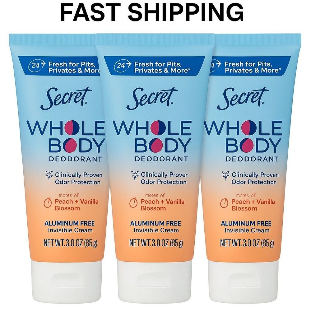 Secret Whole Body Deodorant Peach + Vanilla Blossom 3oz Lot of 3‎ Aluminum Free